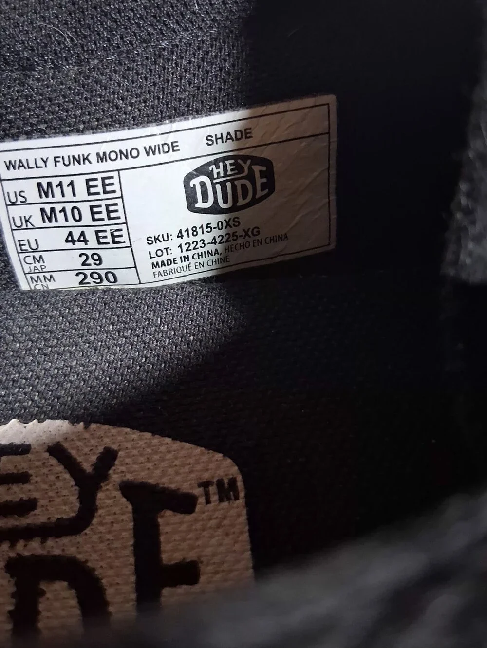 Mens Black Hey Dude Size 11 EE